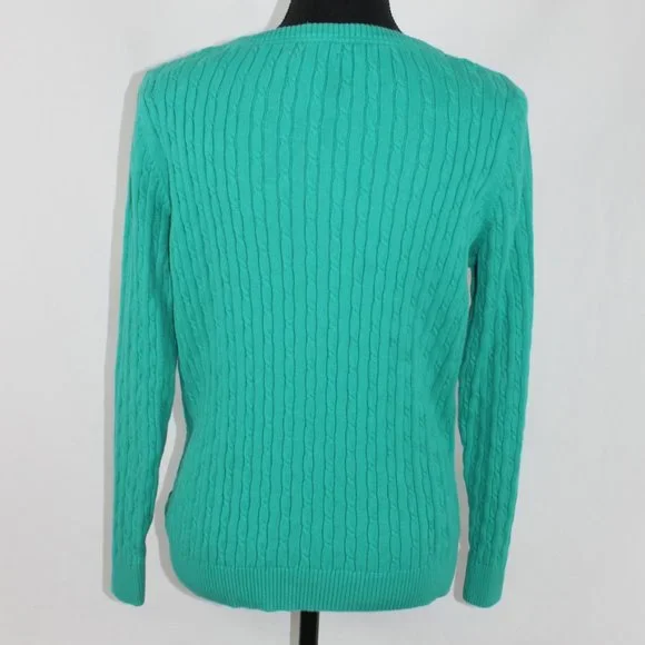 CARIBBEAN JOE Knitted Sweater Woman Sizer XL Green Cable Knit Long Sleeve V Neck - Picture 6 of 10